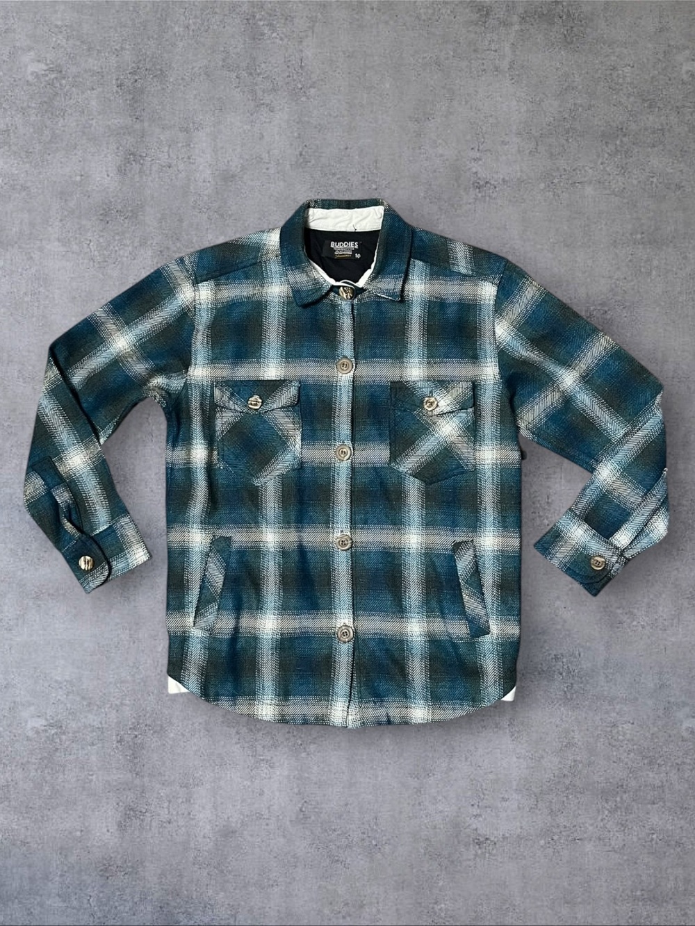 Vintage 90s Japanese Brand Buddies Sz 10 Blue Plaid Flannel